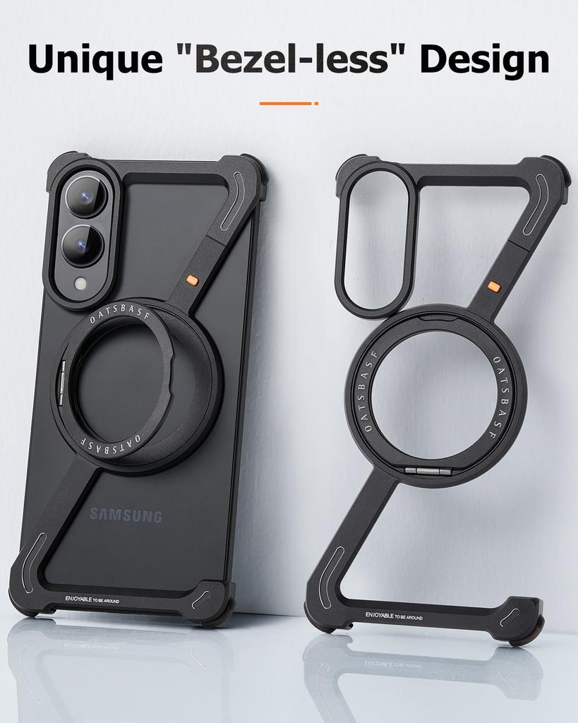 Oatsbasf Magsafe Metal Frame for Samsung Galaxy S25 Edge Phone Case with Stand 360° Rotatable Phone Case for Samsung Galaxy A56