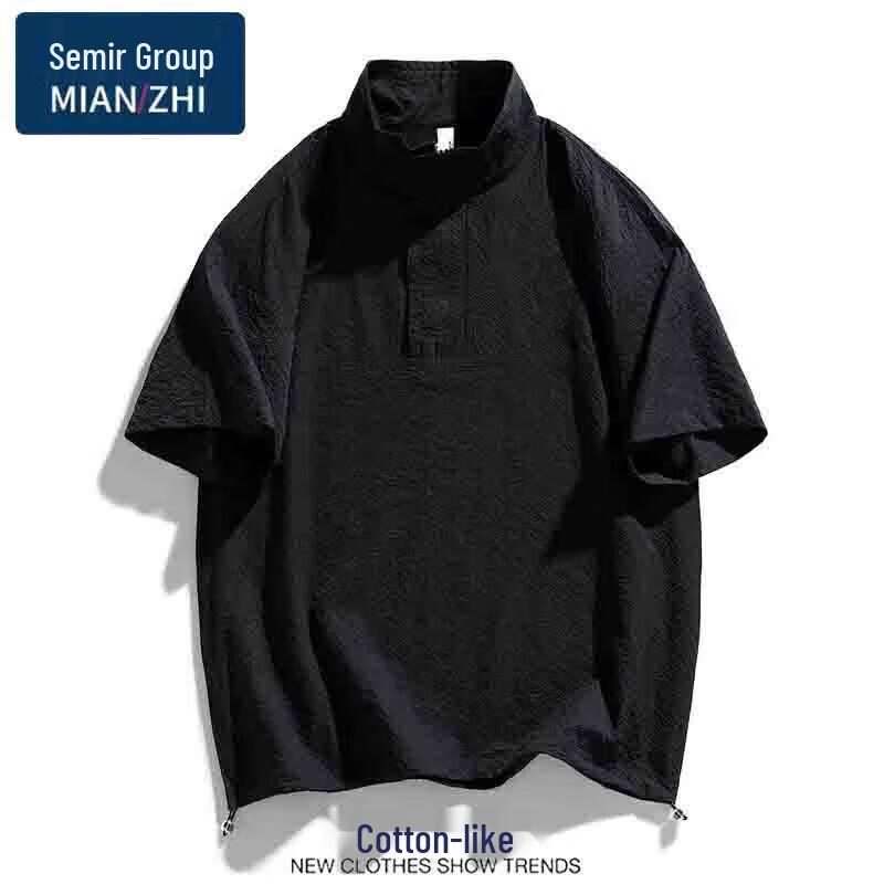 MianZhi Men s Summer Stand-Up Collar T-Shirt M