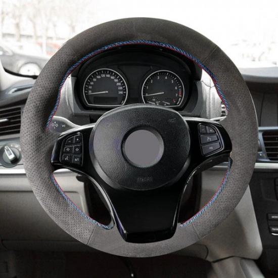 Suede Red-Blue Line Steering Wheel Leather Cover Trim For BMW X3 E83 2003-2010