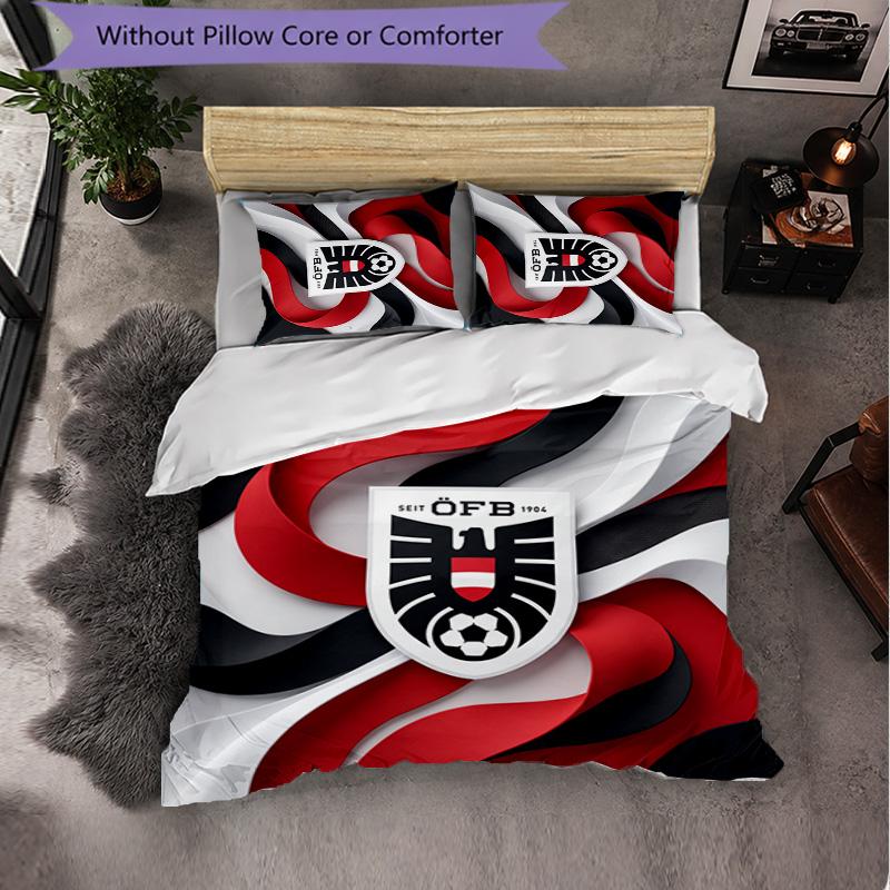 Austria Football Pattern 3 Pieces Bedding Set Soft Microfiber Duvet Cover with Pillow Cases for Bedroom