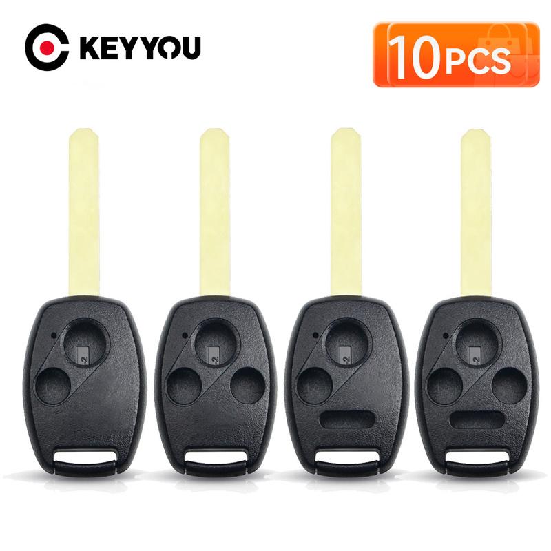 KEYYOU 10Pcs Car Key Fob For Honda Accord Civic CRV Pilot Fit 2007 2008 2009 2010 2011 2012 2013 Remote 2/3/4 Buttons Key Shell
