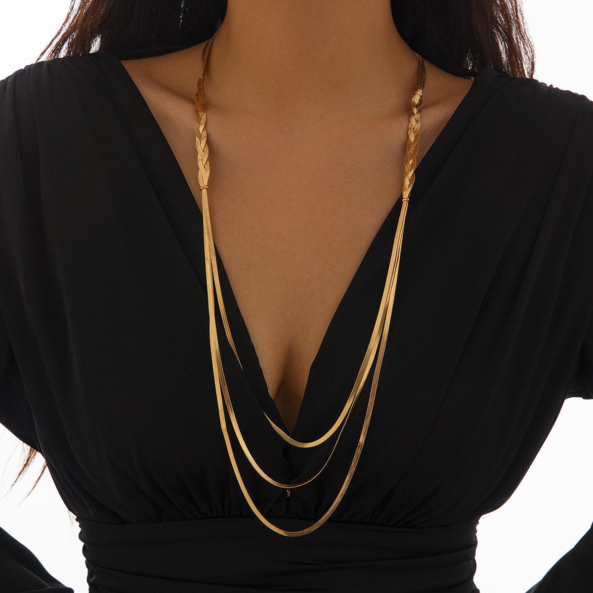 

SHIXIN Vintage Multi Layer Flat Snake Chain Long Necklace Women Elegant Gold Color Adjustable Choker Sweater Chain Party Jewelry