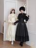 MODKOKU Gothic Lolita Neat and Ribbon Waist Ruffled Long Girly Halloween Long Size XL Cape-Style Dress, Women's, Style, Clean, Lace, Lace-Up Dress,