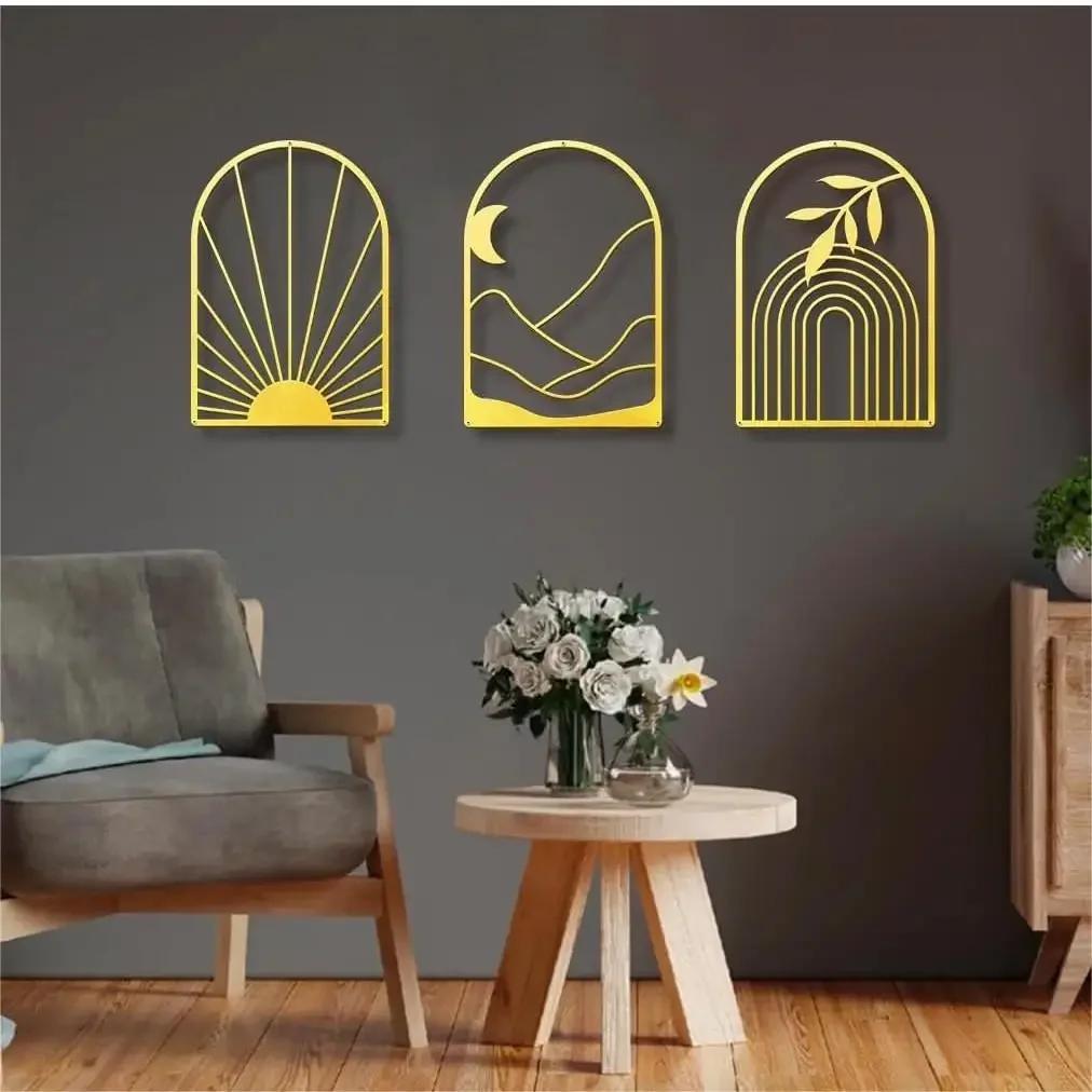 Metal Home Decor: Minimalist Bohemian Abstract Line Iron Wall Hanging for Chic Spaces