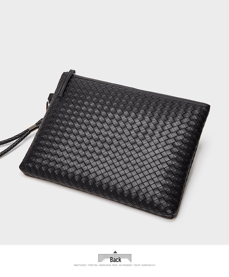 Men's Woven Leather Clutch Wallet - Large Capacity Soft Handbag & Phone Holder