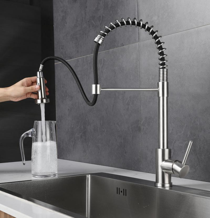 Nickel/Black 304 Stainless Steel Pull-out Kitchen Sink Faucet Deck Mounted 360° Rotation Stream Sprayer Nozzle Kitchen Sink Tap