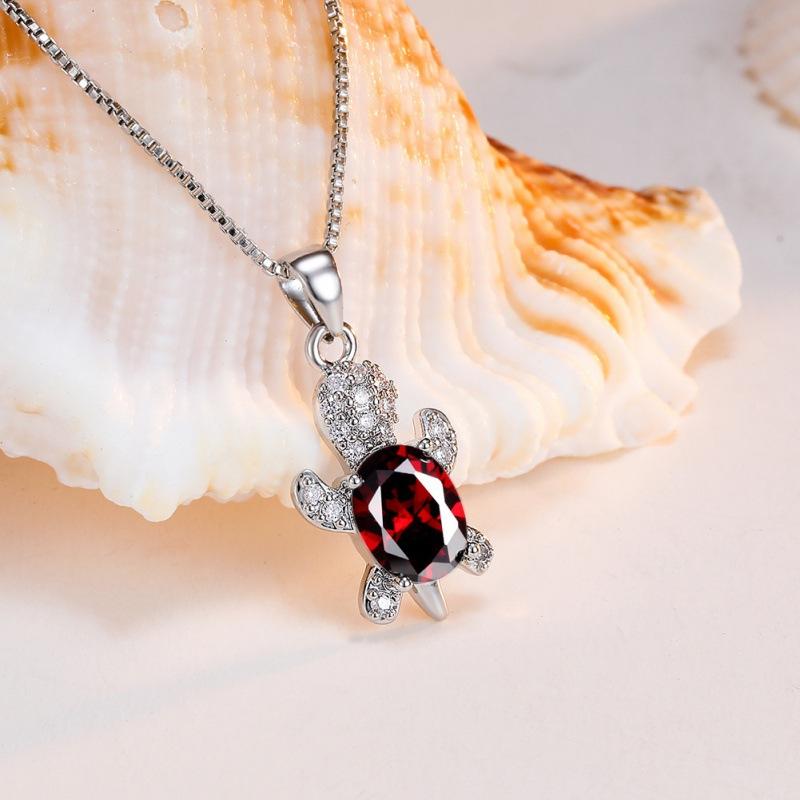 Hot Sale Platinum Water Blue Diamond Turtle Necklace Animal Pendant Blue Opal Clavicle Chain European and American Style Jewelry