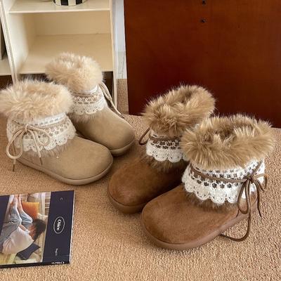 Damen Schneestiefel 2026 Winter Dicke Sohle Flauschiges Fell Knöchelhohe Stiefel Wildleder Warm Plüsch Retro lässig rutschfest Mode Baumwollschuhe