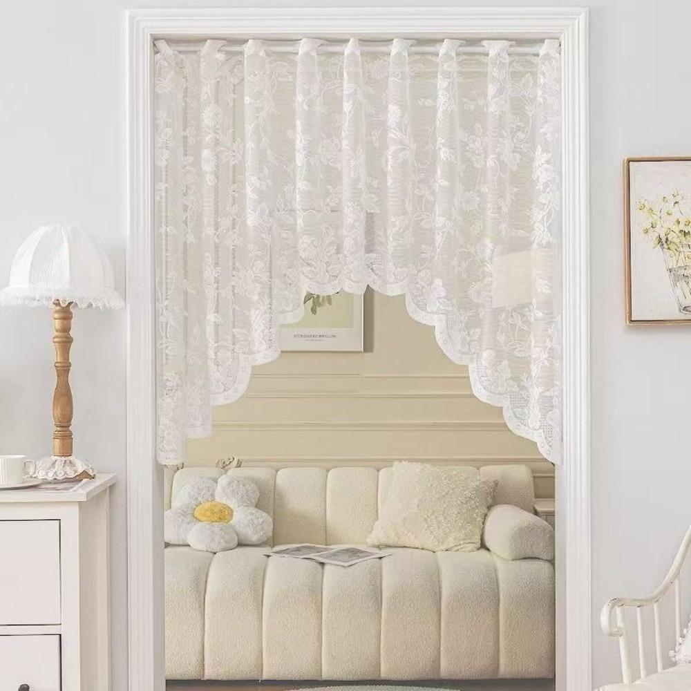 White Sheer Triangle Curtain Embroidered Short Valance Curtains Half Curtain  French Country Decor 2