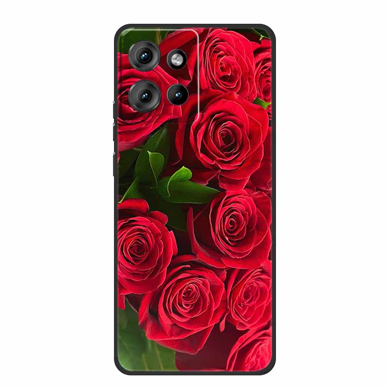 For Motorola Moto G 2025 Case Fashion Flower Black Silicone Soft TPU Back Cover Case For Motorola G75 S50 Edge 50 Neo Phone Case