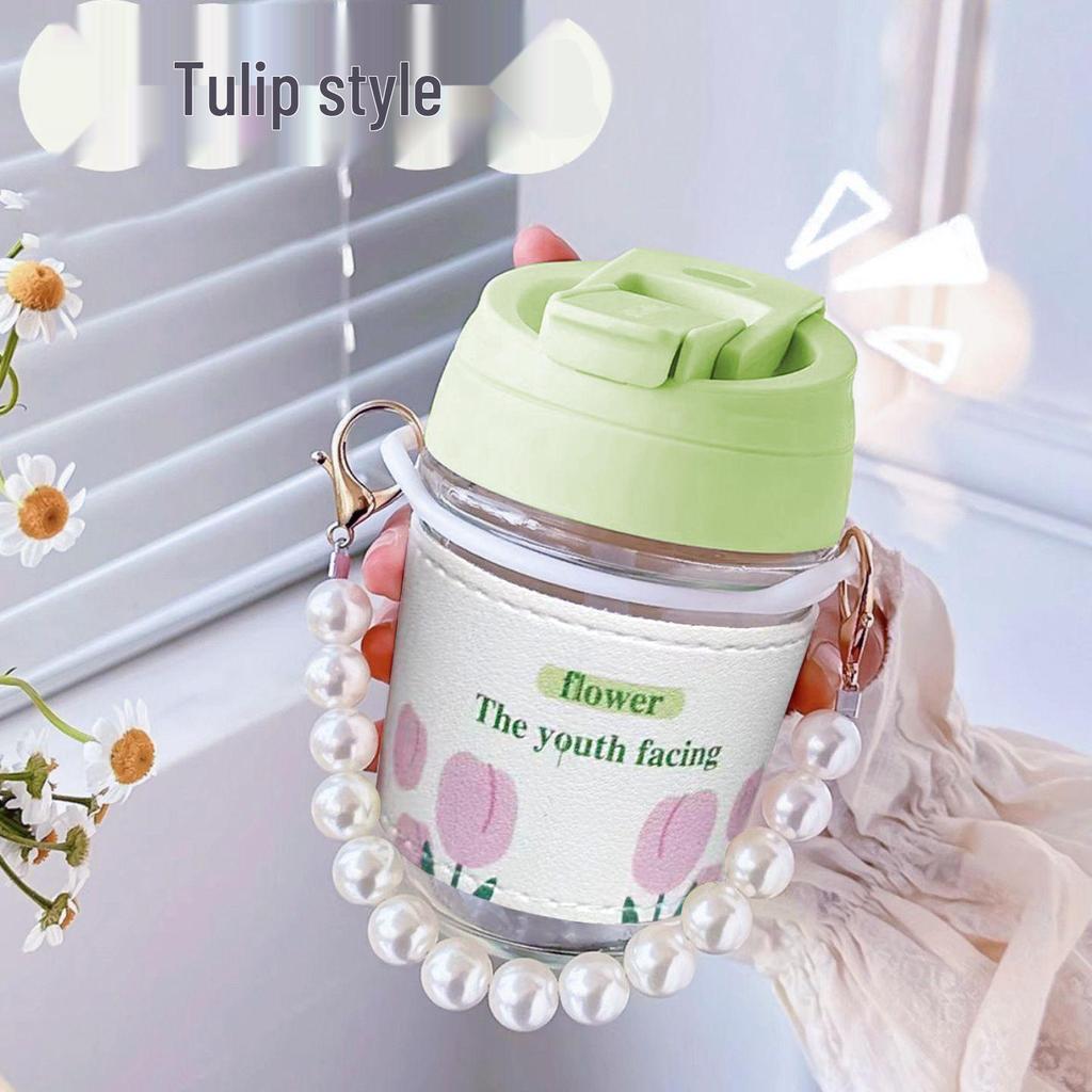 Pearl Glass Double-Drink Cup with Straw - Luxurious Souvenir.