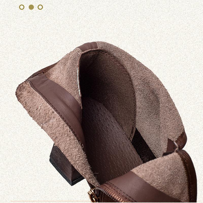 Johnature High Heel Pointed Toe Women Boots Vintage Genuine Leather Versatile Temperament Lady Shoes