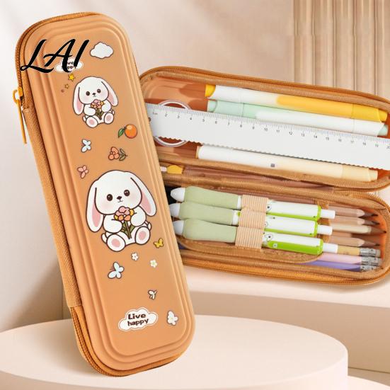 Durable School Supplies Pouch Kids Pencil Case with Multi Compartment Astronaut/Rabbit/Panda/Cat Cartoon Back To Gift for Girls Pattern Print