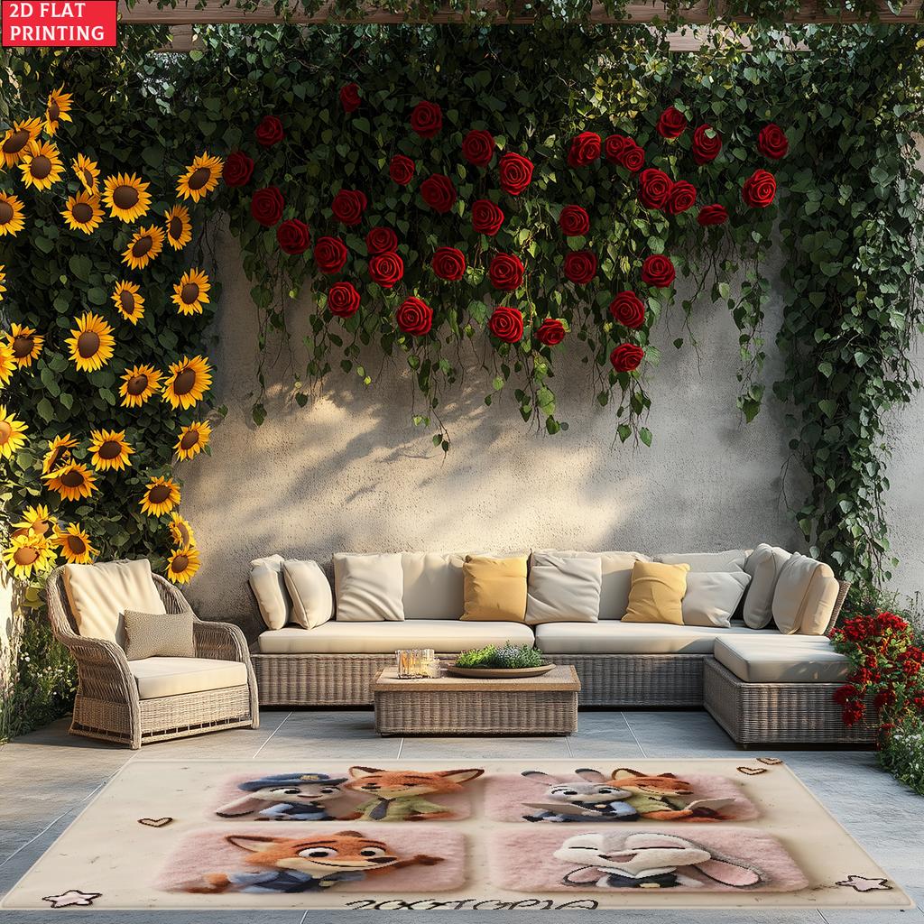 Cartoon Fox and Rabbit Large Room Carpet Non Slip Cartoon Kids Bedroom Living Room Floor Mat Home Decor Children's Play Carpet