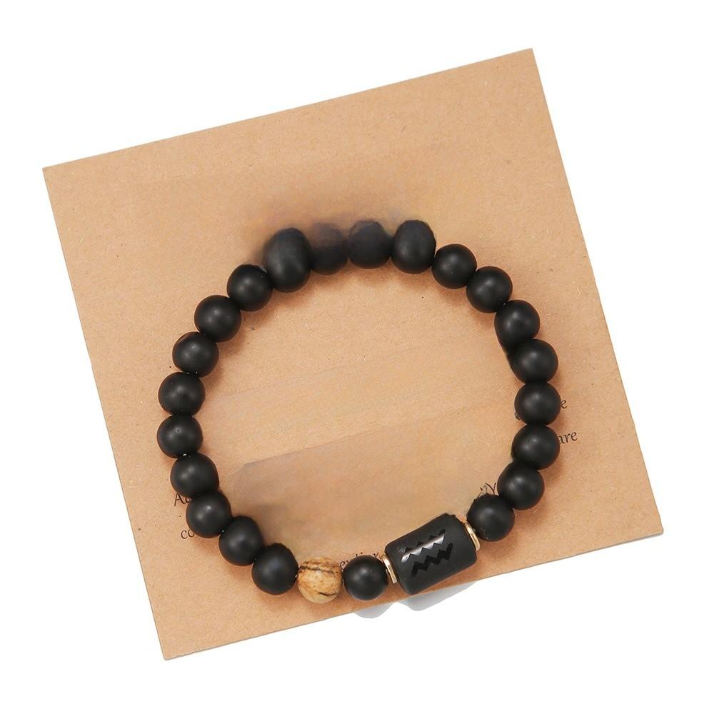 Twelve Constellations Beaded Elastic Bracelet For Men And Women With Black Matte Agate For Travel Gifts