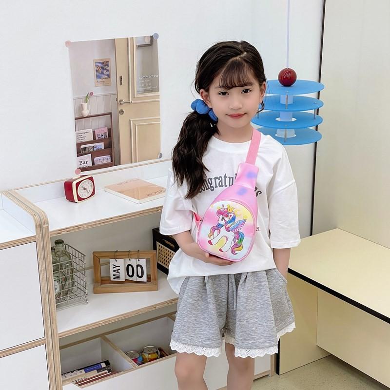 Kid Unicorn Cartoon Dinosaur Chest Bag Polyester Material Fun Print Preschoolers
