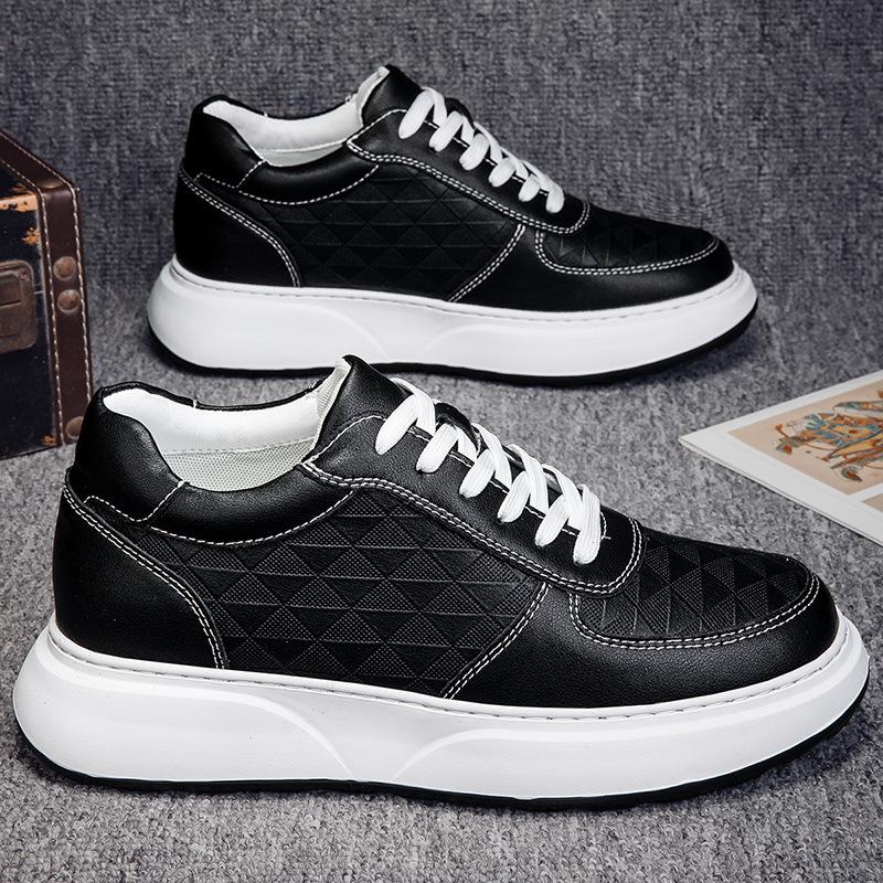 Thick-soled Heightening Board Shoes Men's Fashion Versatile Invisible Inner Increase Shoes Cowhide Hollow Breathable Casual Sports Men's Shoes