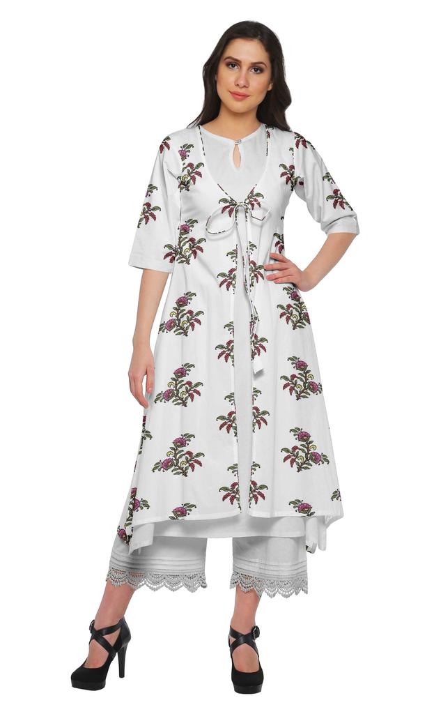 Moomaya Indian Palazzo Kurta Jacket Set For Women Partywear Chanderi Ethnic