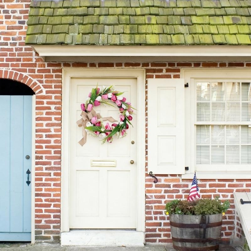 

24TE Tulip Wreath for Front Door Decor 18 Inches Artificial Flower Garland Decoration CN