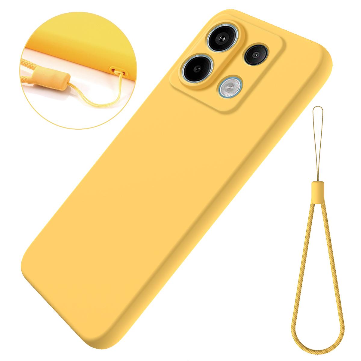 

For Xiaomi Poco X6 5G/Redmi Note 13 Pro 5G Case with Strap Liquid Silicone Phone Back Cover Yellow