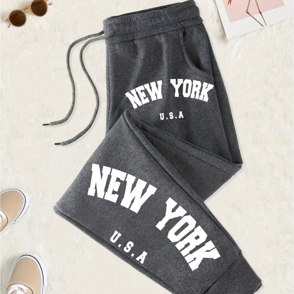 New York Printed Drawstring Sweatpants with Letter Print for Comfortable Casual Wear In Spring and Autumn