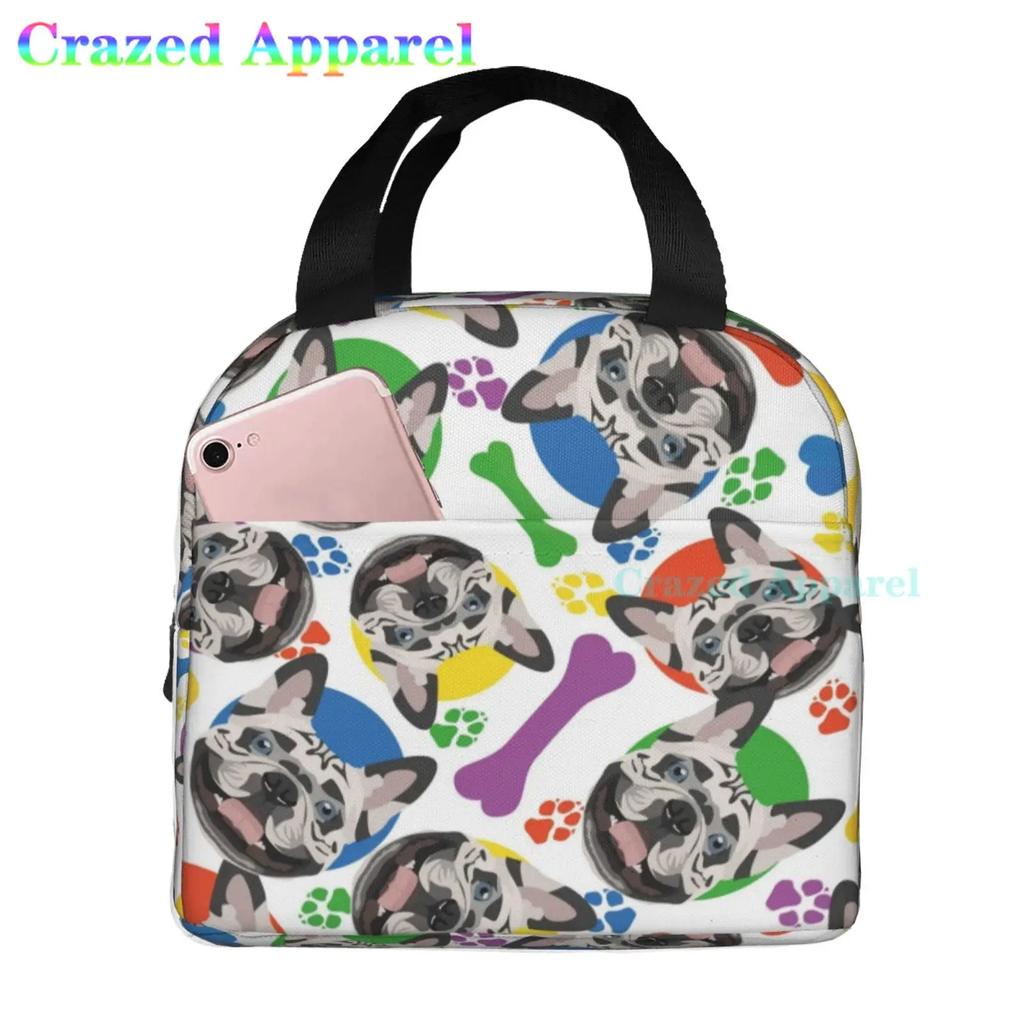 French Bulldogs Dog Insulated Lunch Bag for Women, Men, and Kids, Large and Reusable, Handle, Freezable Work and School Travel