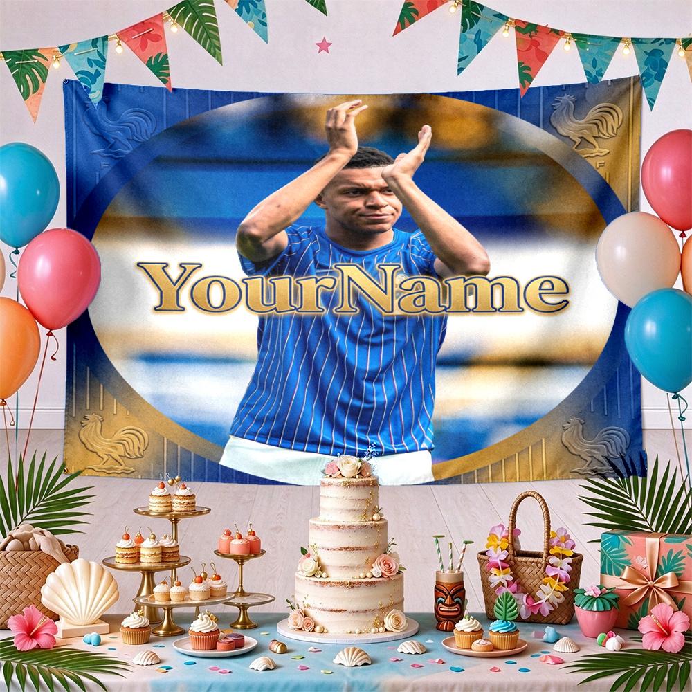 Mbappe Custom Your Name Wall Decor Tapestry Art For Pet Memorial Birthday Wedding Party Backdrop Family Gift