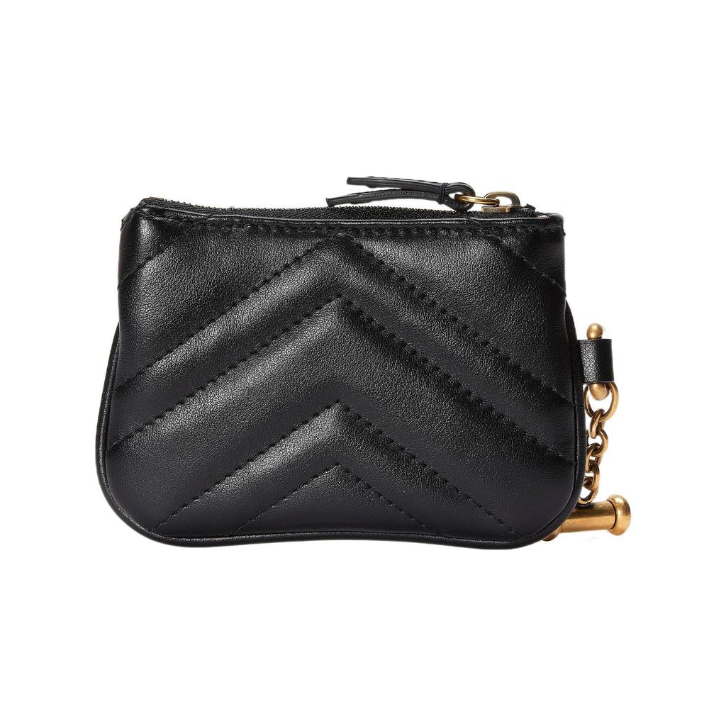 Gucci GG Marmont Series Marmont Gold Logo Zipper Leather Key Pouch Coin Purse Women pouch Black White 698787-UM8ET-9063