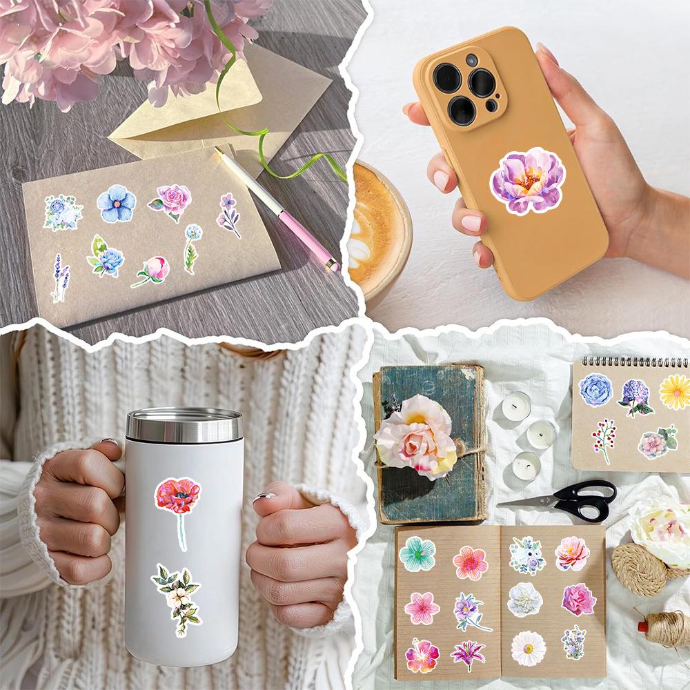 200-Count Holographic Flower Laser Glitter Stickers - Cartoon Style with Hot Stamping for Gift Box Sets