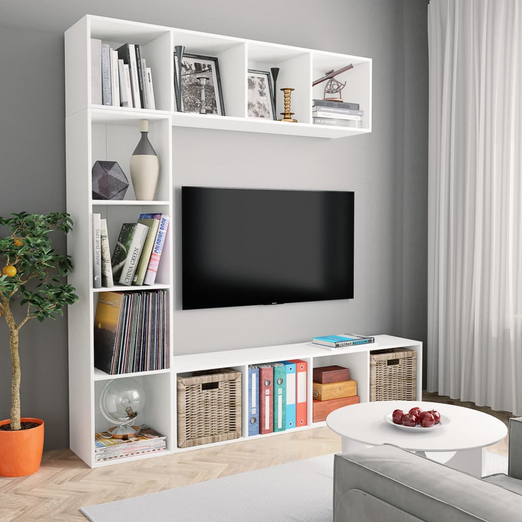 3 pc. Bookcase TV Cabinet Set White 180*30*180 cm