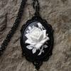 Victorian Retro Geometric Oval Lacework Black White Rose Flower Pendant Cameo Necklace for Women Charm Jewelry Accessories Gifts