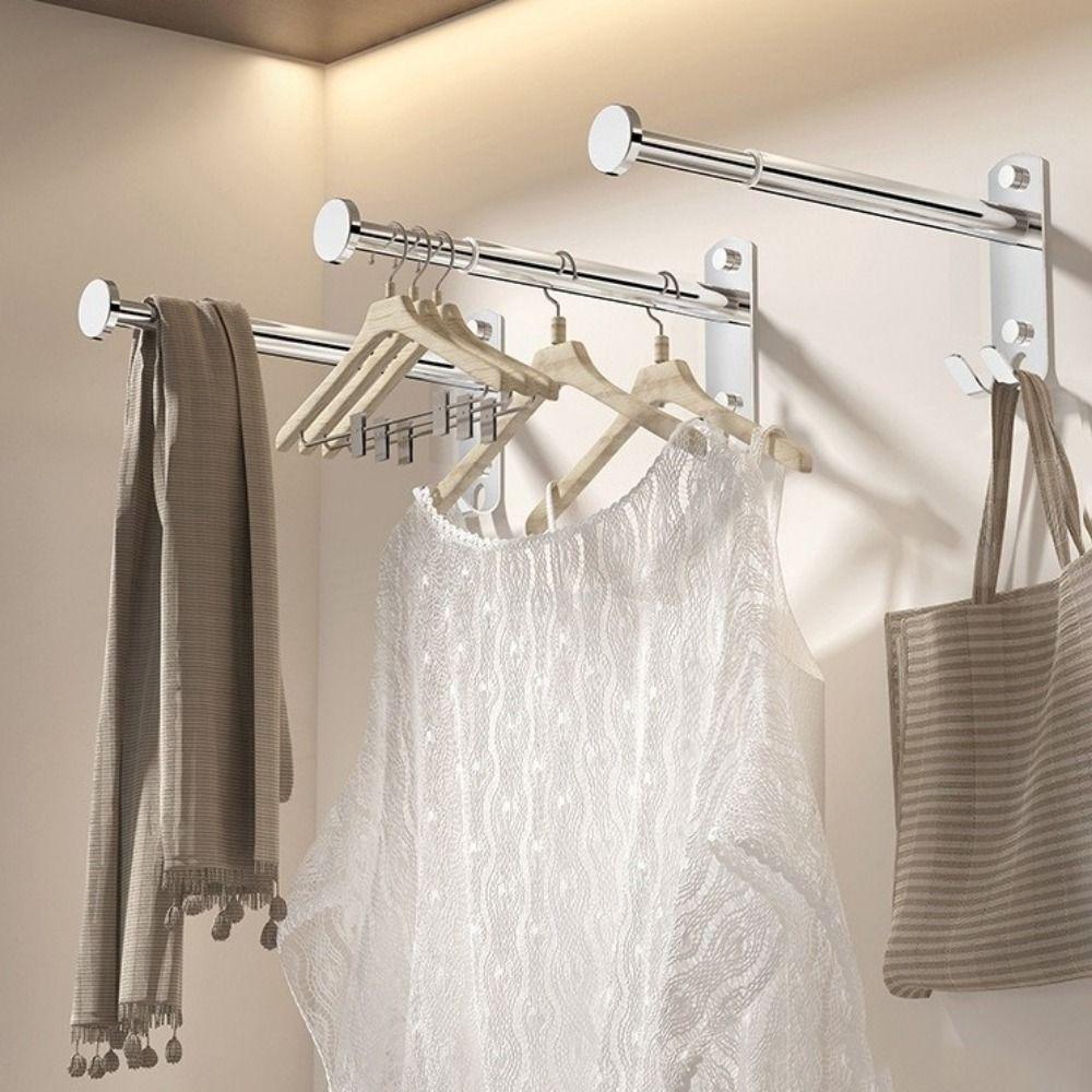 2Pcs Stainless Steel Clothes Drying Hanger Wall-mounted Scalable Storage Racks Bathroom