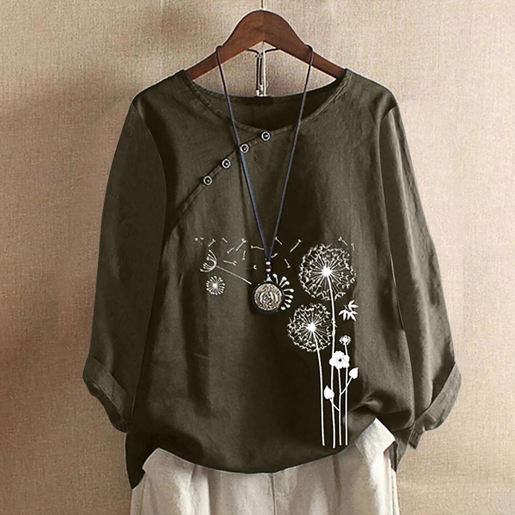 Plus rozmiar 5XL bluzka z kwiatowym nadrukiem damska z długim rękawem bawełniana lniana koszula wiosna jesień damski top na co dzień bluzka z guzikami