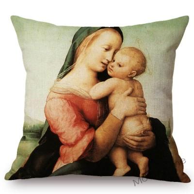 Renaissance Raffaello Saint Virgin Mary Madonna Oil Painting Art Sofa Throw Pillow Case Da Vinci Goose Linen Chair Cushion Cover