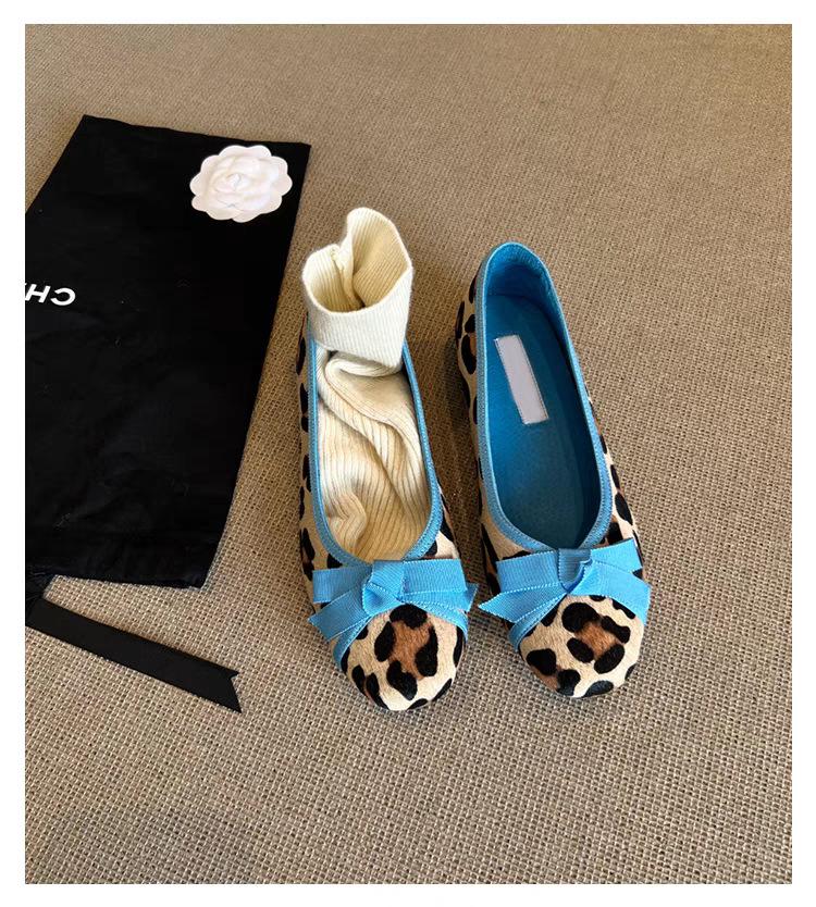 Faux leather version~ One-pedal British style light mouth single shoes women's bow round head imitation leather commuting low-heeled ballet shoes wome