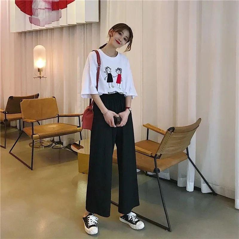 Spring/Summer Women's Black Wide-Leg Pants - Korean Style, Loose, Slimming, Versatile, Straight Casual Fit