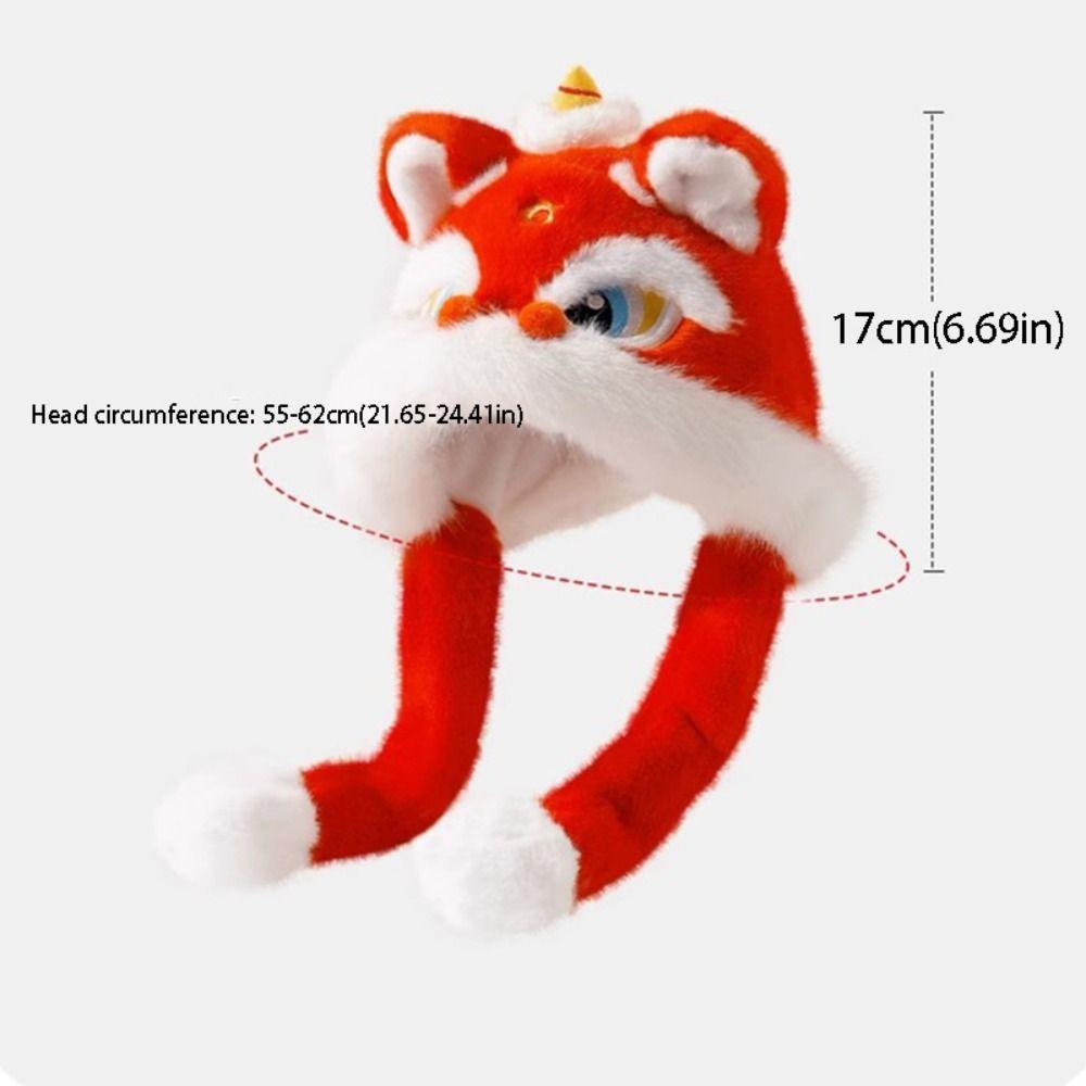 Ear Muffs Lion Dance Hat Ears Can Move Thickened New Year Red Cap Chinese Style Soft Ear Protection Cap Year of the Horse