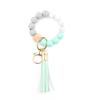 Silicone & Beech Wood Beaded Keychain Bracelet with Pendant