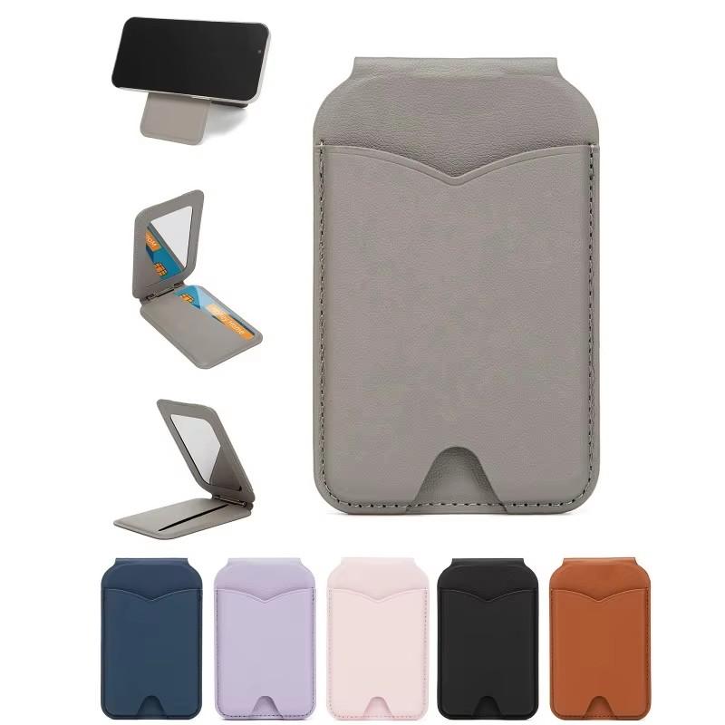 Für Magsafe Kartenhalter Starker Magnetischer Leder-Portemonnaie Für iPhone 17 ProMax Samsung Mit Schminkspiegel Faltbarer Handy-Ständer Hülle