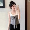 Summer contrasting colors, slim fit and thin inside, sleeveless top with chest pad, French bow lace-up, age-reducing suspender vest