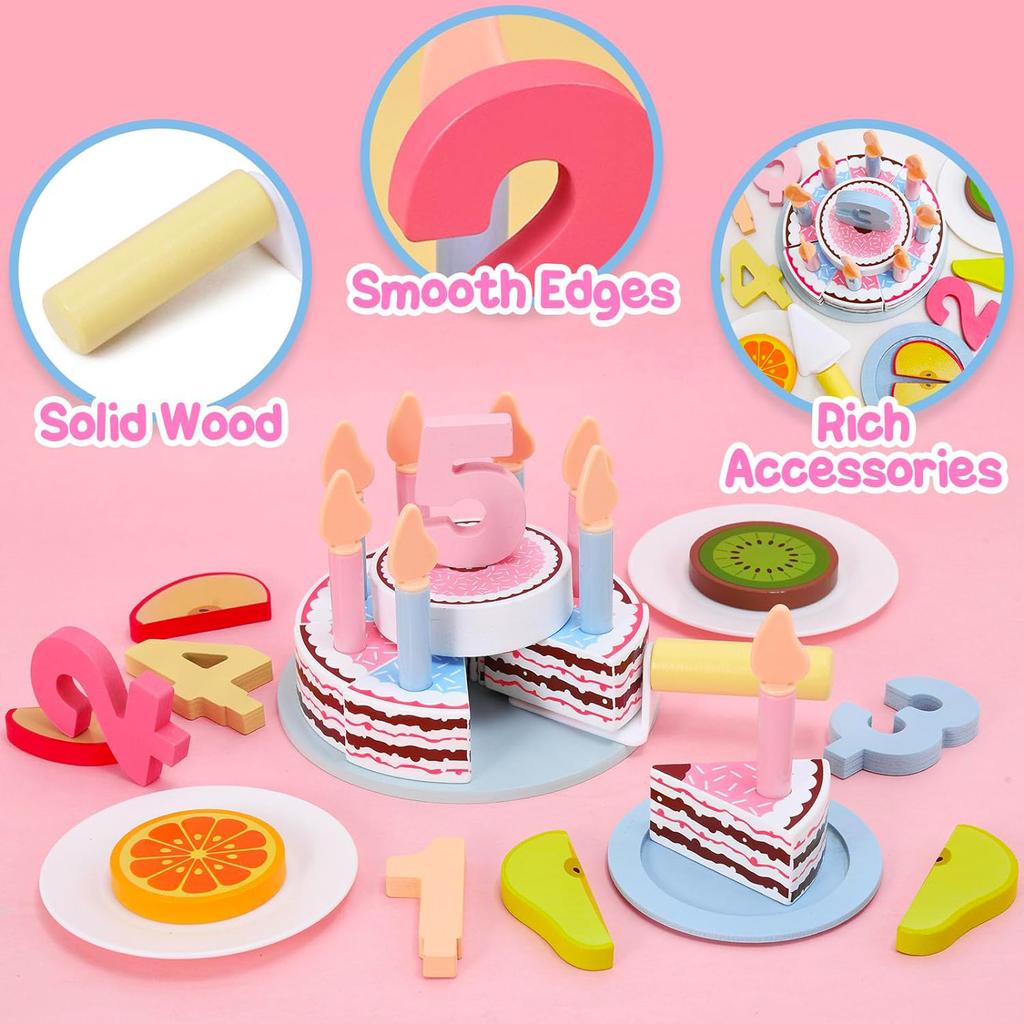 Jucării din lemn pentru prăjituri Set de joacă pentru bucătărie Kit de prefăcăre pentru mâncare Set de tăiere a alimentelor pentru copii Jucării educaționale de petrecere de învățare Montessori