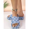 Women's Shoes Summer New Slope Heel Thick Sole Beach Outerwear Plaid Denim Slippers
