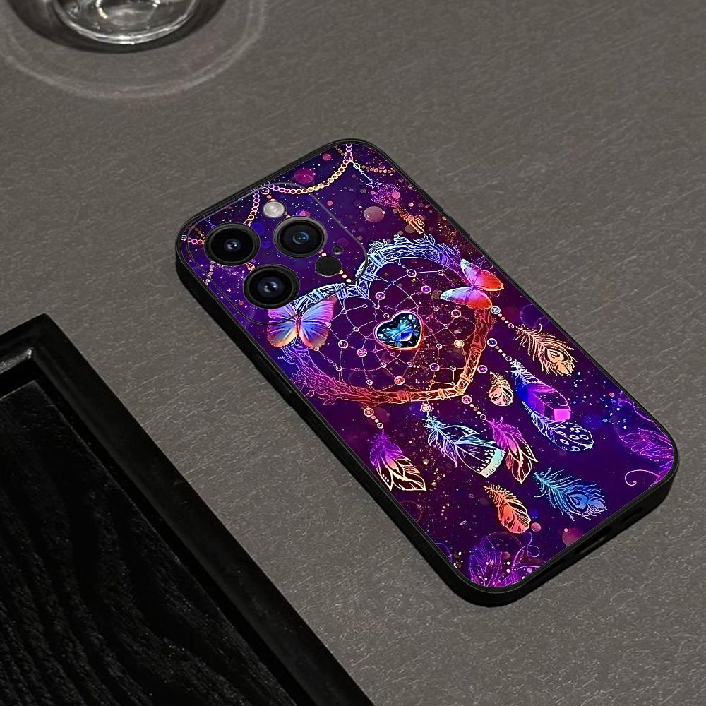 Retro Feather Dreamcatcher Phone Case For IPhone 16,15,14,13,12,11,XS,XR,X,8,7,Pro,Max,Plus,mini Silicone Black Cover
