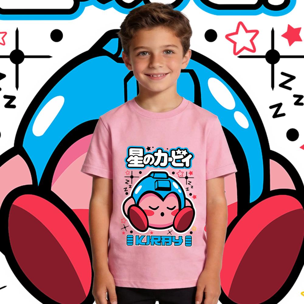 Kirby Megaman Anime Graphic Print Cotton T Shirt for Boys Girls Kids Summer Casual Short Sleeve Top
