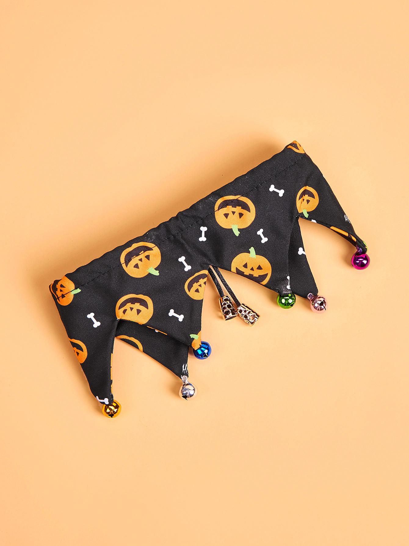 

Halloween Dog and Cat Bandana Party Cosplay with Bells, Soft and Adjustable Fit чёрный