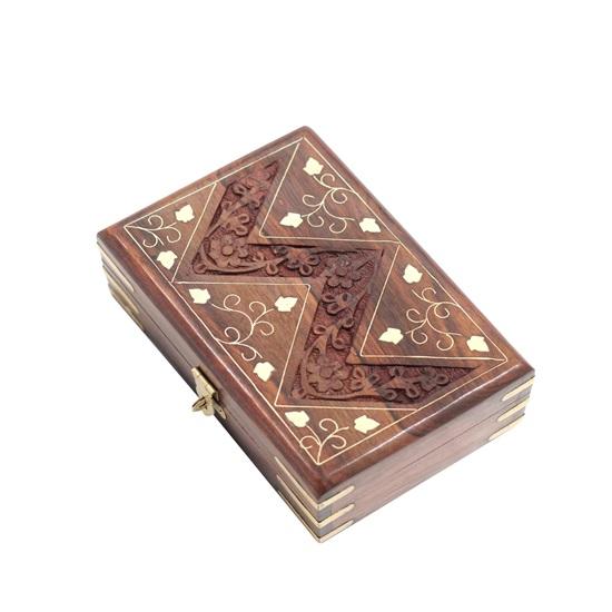 15 Cm Sheesham Wooden Brass Storage Box Hand Carved Jewellery Box Decorative Gift Box