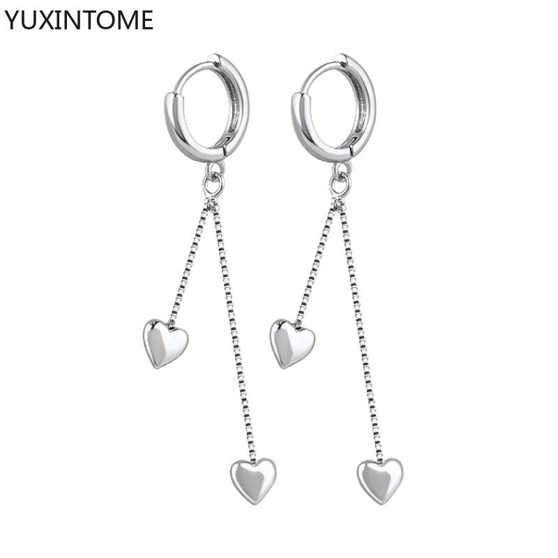 925 Silver Ear Needle Exquisite Heart Pendant Hoop Earrings Fashion Geometric Zircon Stud Earrings Women's Fine Jewelry