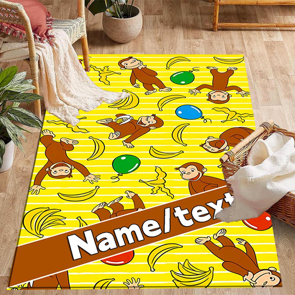 Curious Monkey Party Personalized Name Floor Mat Perfect for Bedrooms Study room Dormitory Playrooms Anti-slip Rug Decorate Offices