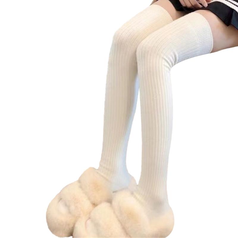 Solid Color Over The Knee Long Tube Boot Socks for Women Winter Thicken Ribbed Knit Tall Thigh High Stockings Leg Warmer