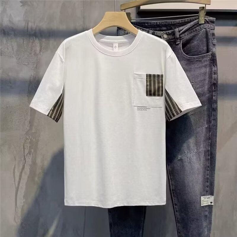 

Мужская летняя футболка с карманом в японском стиле, с коротким рукавом, с круглым вырезом, больших размеров, с рукавом до локтя, универсальная, модная уличная одежда. 2XL